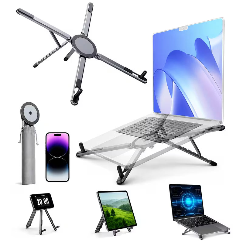 4-in-1 Foldable Laptop & Phone Stand - Ergonomic Aluminum Desk Mount