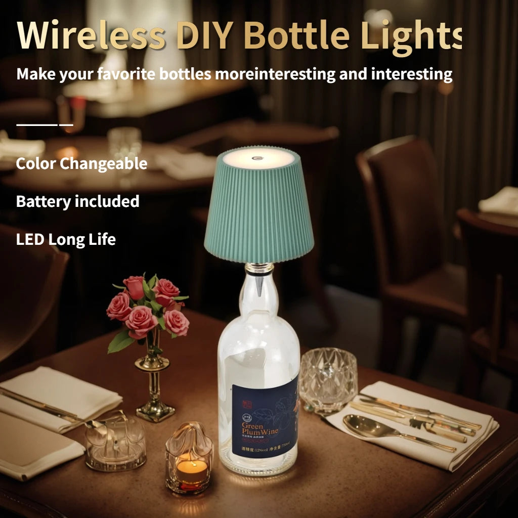 Rechargeable LED Wine Bottle Topper Lamp – Touch Control, 3 Dimmable Light Modes