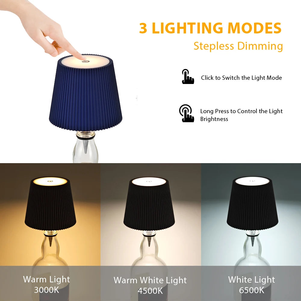 Rechargeable LED Wine Bottle Topper Lamp – Touch Control, 3 Dimmable Light Modes