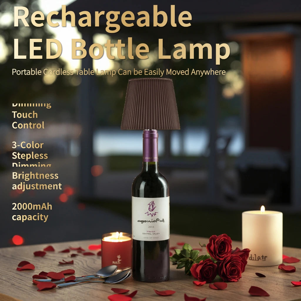 Rechargeable LED Wine Bottle Topper Lamp – Touch Control, 3 Dimmable Light Modes