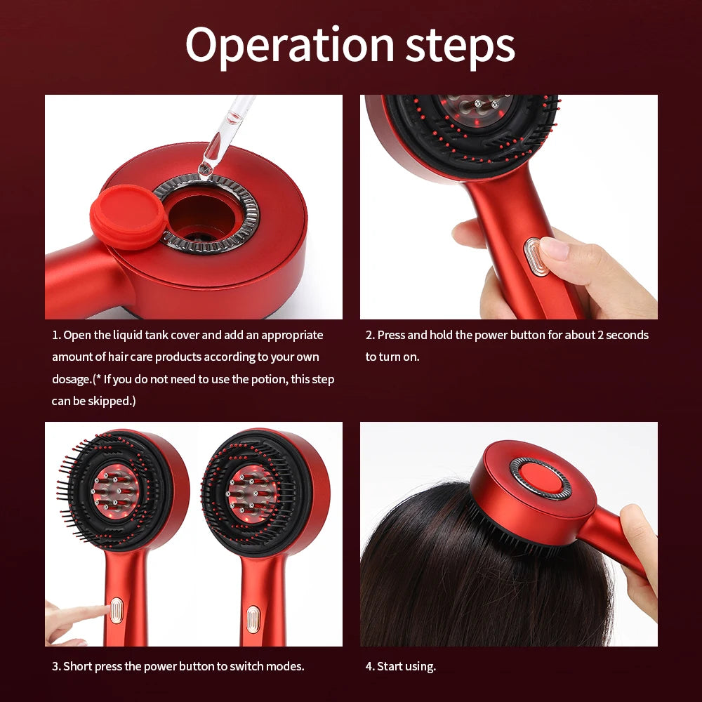 Red Light Scalp Massager Comb with Serum Applicator – 3 Massage Modes, Rechargeable