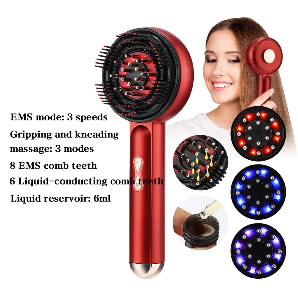 Red Light Scalp Massager Comb with Serum Applicator – 3 Massage Modes, Rechargeable