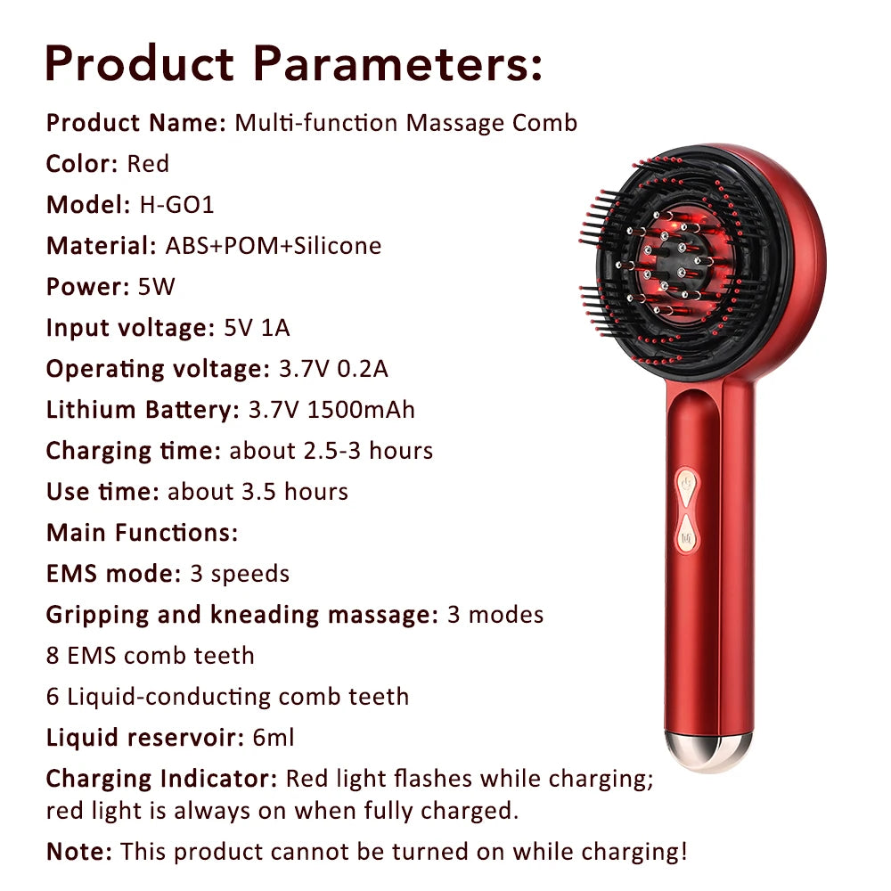 Red Light Scalp Massager Comb with Serum Applicator – 3 Massage Modes, Rechargeable