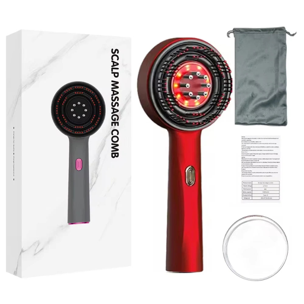 Red Light Scalp Massager Comb with Serum Applicator – 3 Massage Modes, Rechargeable