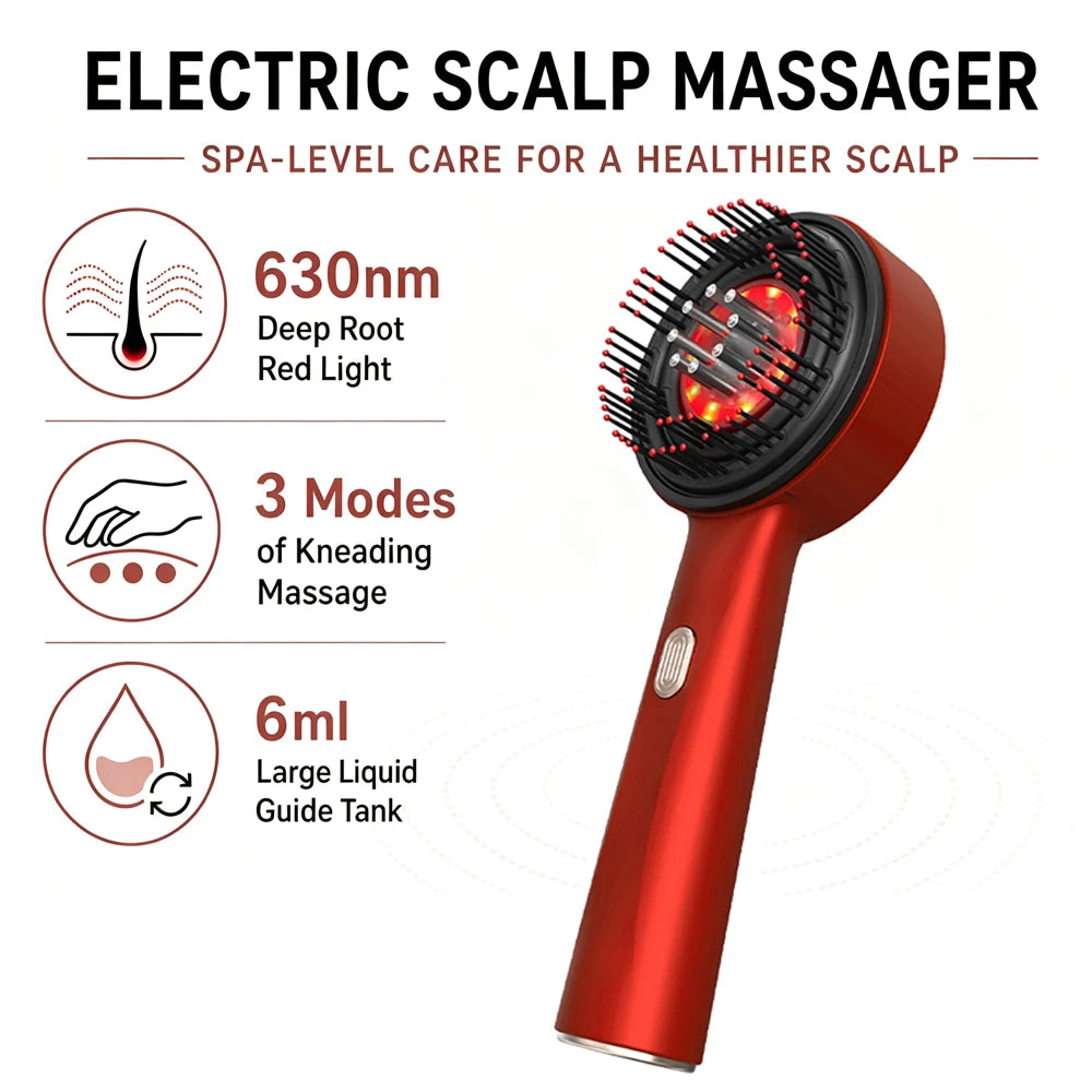 Red Light Scalp Massager Comb with Serum Applicator – 3 Massage Modes, Rechargeable
